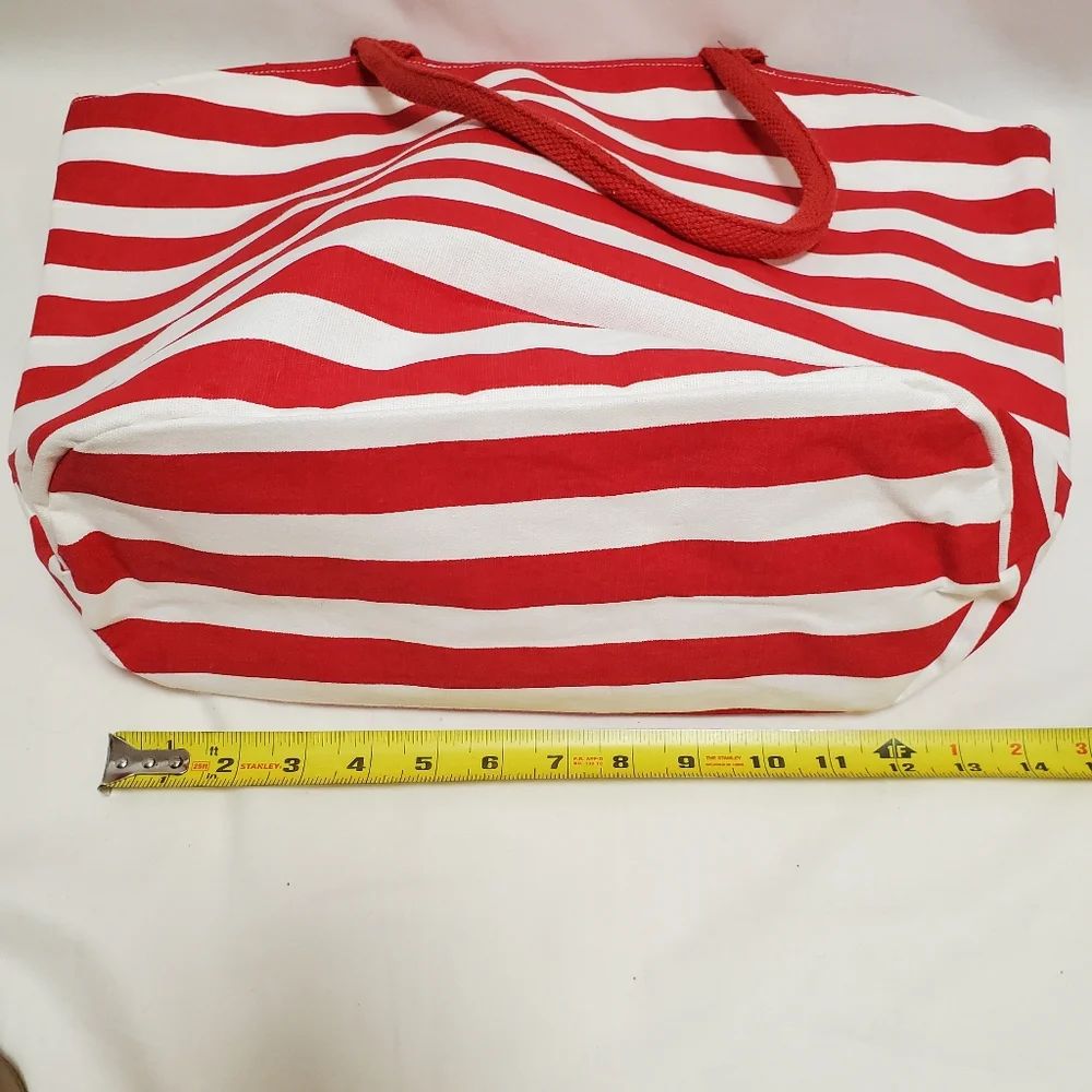 Adobe Canvas Tote Bag with Zipper Red and White Stripes - Picture 6 of 9